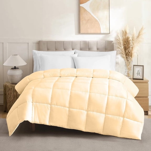 All Season Pima Cotton 1 Pieces Comforter ( 1200 Thread Count ) - Smooth, 400 GSM Box Pattern Quilt - (Twin 64" x 86", Beige)