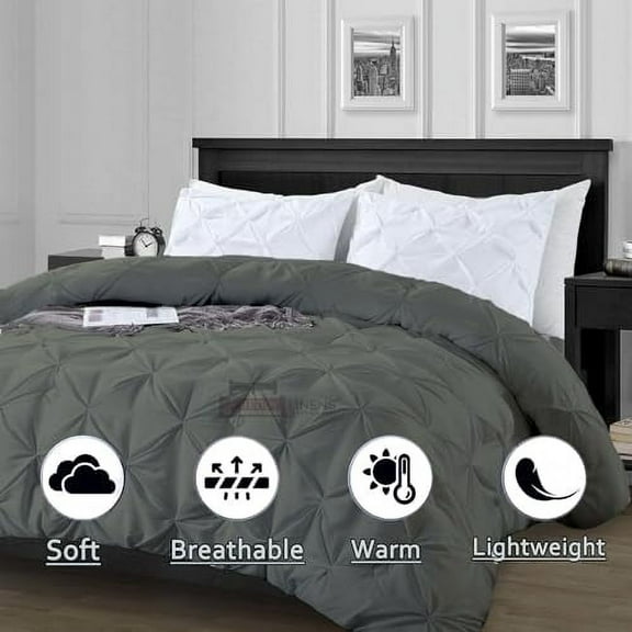 All-Season Pinch Pleated Down Alternative Comforter | Extra Large King 136x120 Size 1 - Piece | Microfiber Quilt Duvet with 8 Corner Tabs, Ultra Soft Lightweight & Fluffy | Pintuck Dark Grey