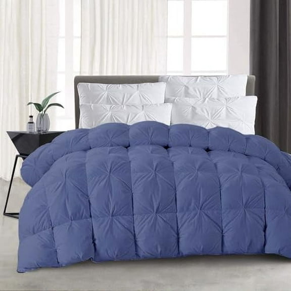 All-Season Pinch Pleated Down Alternative Comforter | Full 82 x 86 Size 1 - Piece | Microfiber Quilt Duvet with 4 Corner Tabs, Ultra Soft Lightweight & Fluffy | Pintuck Lake Blue