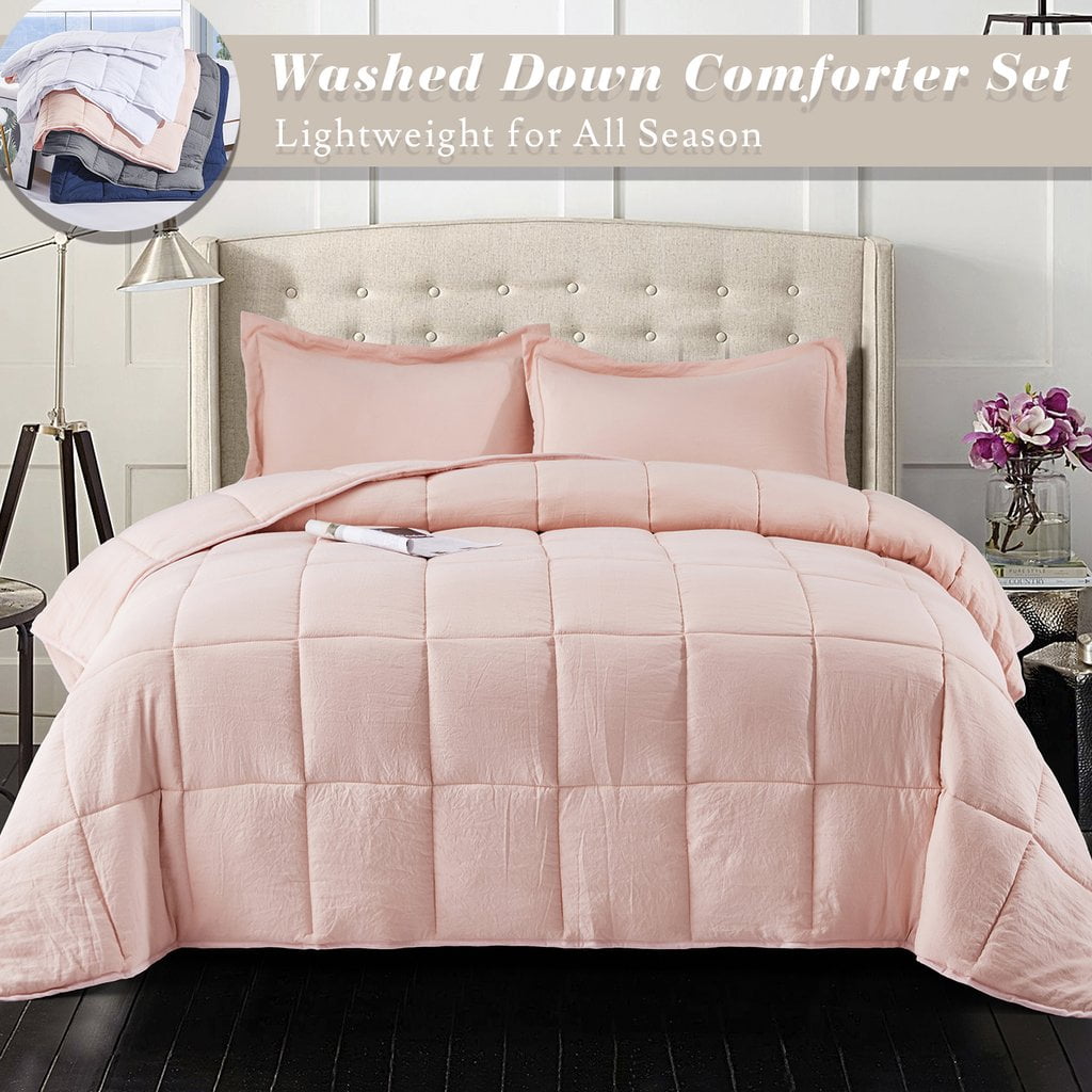 All Season Pink 3 Piece King Size Down Alternative Comforter Set with Corner Tabs