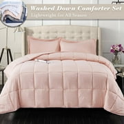 All Season Pink 3 Piece Twin Size Down Alternative Comforter Set with Corner Tabs