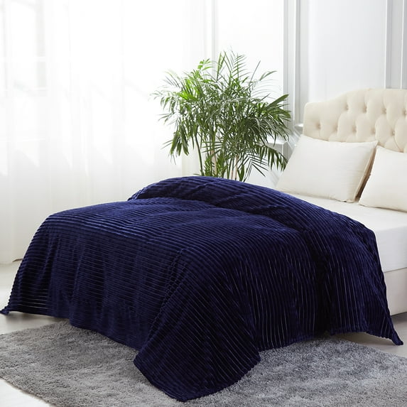 All Season Plush Fleece Blanket, 280GSM Lightweight Rib Stripe Flannel Bed Blanket- No Fading,Shrink Resistant,Solid Color,Queen,King