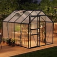 thumbnail image 1 of All-Season Polycarbonate Walk-In Greenhouse 6x8 FT – Durable Aluminum Frame, Sliding Door, Adjustable Roof Vent, Rain Gutter – Ideal for Outdoor Garden, Patio, Backyard – 8-Black, 1 of 14