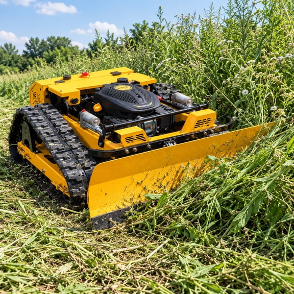 All Season Remote Control Lawn Mower with Snow Plow Tracked Brush Mower, 22" Cutting Width, All Terrain Robot Lawn Mower Grass Cutter