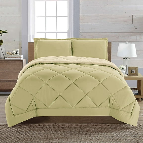 All Season Reversible 3-Piece Comforter Set - Full/Queen, Sage/Cream