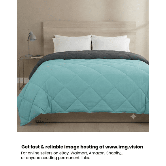 AllSeason Reversible Microfiber Comforter  Lightweight Solid Bedding, Aqua/Dark Gray, King/Cal.king