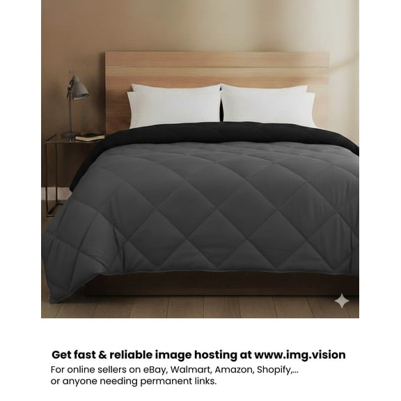 AllSeason Reversible Microfiber Comforter  Lightweight Solid Bedding, Dark Gray/Black, Full/Queen