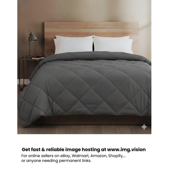 AllSeason Reversible Microfiber Comforter  Lightweight Solid Bedding, Dark Gray, Full/Queen