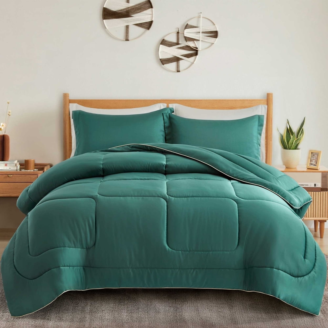 King Green Satin Down Alternative Comforter Set with Pillowcases