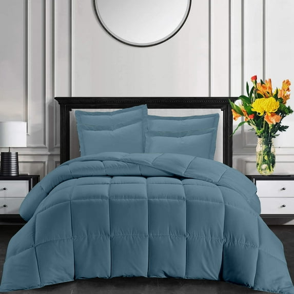 All-Season Soft Box Comforter Queen/Full/Full XL Sized 88 by 88 inch Medium Blue Solid, 5 Piece Soft Quilted Box Stitched Box Comforter Set 800 TC 100% Egyptian Cotton