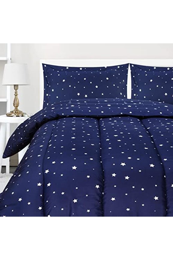 All Season Star Comforter Set with 2 Pillow Cases, 3 Piece Soft Brushed Microfiber Kids Bedding Set for Boys/Girls, Machine Washable (Twin)