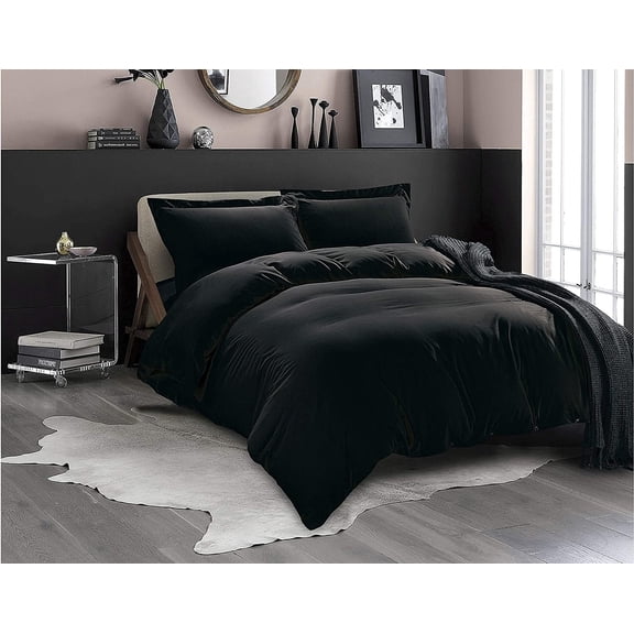 All Season Suitable 2-Piece Duvet Set, Solid Design, Corner Ties & Button Closure, MaSerieshing Sham Included, Twin/Twin XL, Black