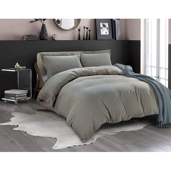 All Season Suitable 2-Piece Duvet Set, Solid Design, Corner Ties & Button Closure, Matching Sham Included, Twin/Twin XL, Gray