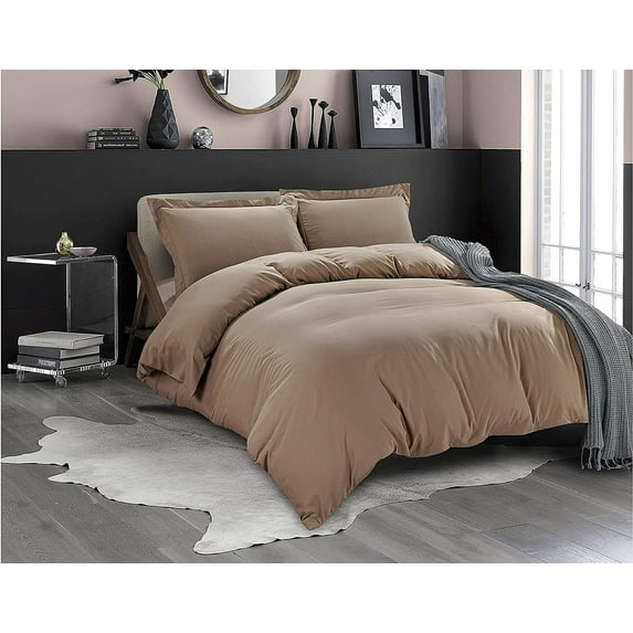 All Season Suitable 2-Piece Duvet Set, Solid Design, Corner Ties & Button Closure, Matching Sham Included, Twin/Twin XL, Taupe