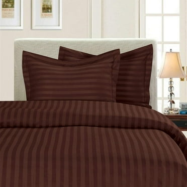 All Season Suitable 2-Piece Duvet Set, Striped Design, Corner Ties & Button Closure, Matching Sham Included, Twin/Twin XL, Brown