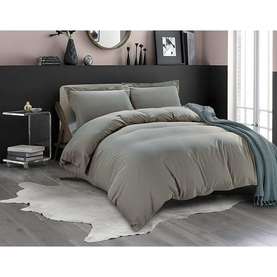 All Season Suitable 3-Piece Duvet Set, Solid Design, Corner Ties & Button Closure, Matching Shams Included, King/California King, Gray