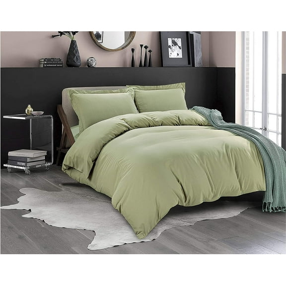 All Season Suitable 3-Piece Duvet Set, Solid Design, Corner Ties & Button Closure, Matching Shams Included, King/California King, Green