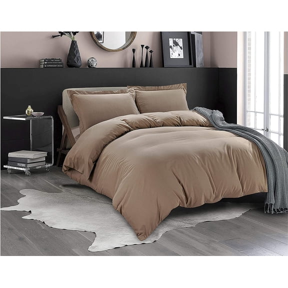 All Season Suitable 3-Piece Duvet Set, Solid Design, Corner Ties & Button Closure, Matching Shams Included, King/California King, Taupe