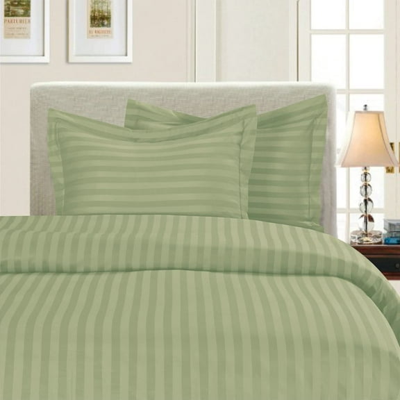All Season Suitable 3-Piece Duvet Set, Striped Design, Corner Ties & Button Closure, Matching Sham Included, Full/Queen, Green