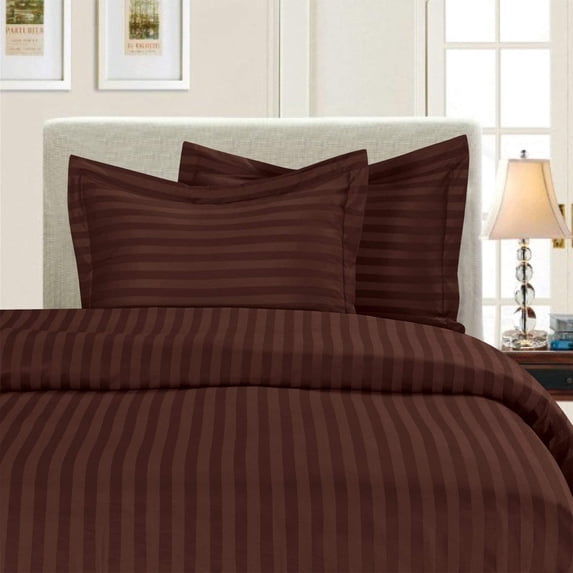 All Season Suitable 3-Piece Duvet Set, Striped Design, Corner Ties & Button Closure, Matching Sham Included, King/California King, Brown