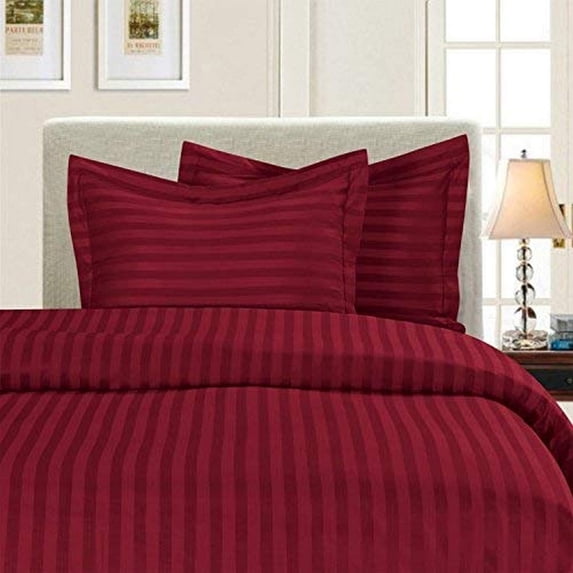 All Season Suitable 3-Piece Duvet Set, Striped Design, Corner Ties & Button Closure, Matching Sham Included, King/California King, Burgundy