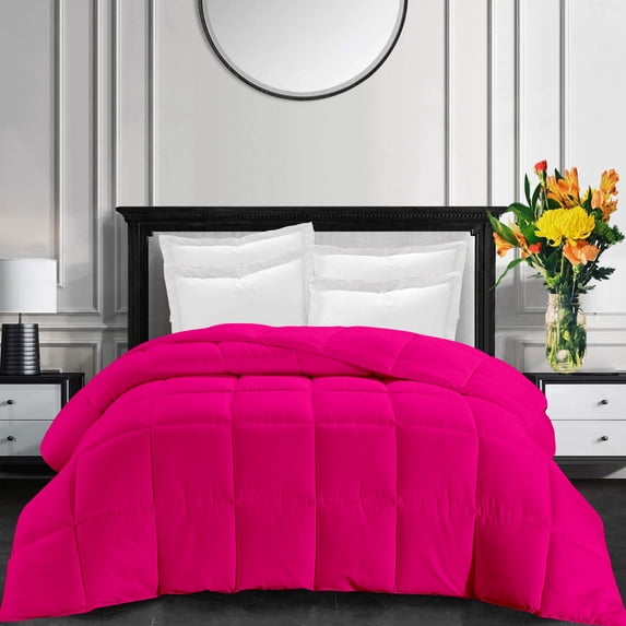 All-Season Super Soft Comforter Alaskan King 132 by 120 inch Hot Pink Solid, 400 GSM Microfiber, 1 Piece Quilted Box Comforter Set