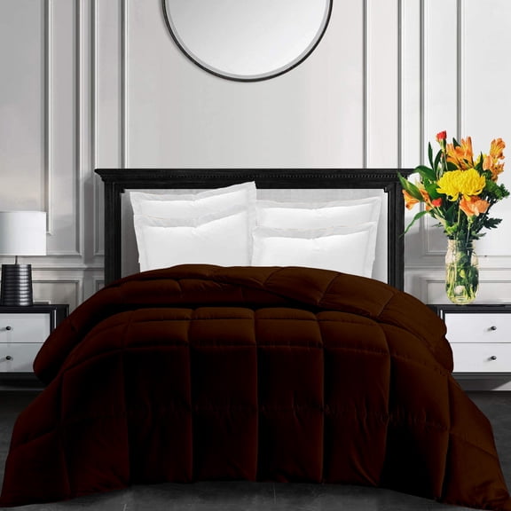 All-Season Super Soft Comforter Queen/Full/Full XL 88 by 88 inch Brown Solid, 400 GSM Microfiber, 1 Piece Quilted Box Comforter