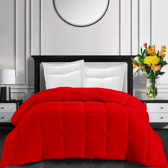 All-Season Super Soft Comforter Queen/Full/Full XL 88 by 88 inch Red Solid, 400 GSM Microfiber, 1 Piece Quilted Box Comforter
