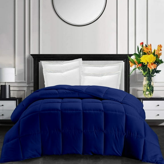 All-Season Super Soft Comforter Alaskan King 136 by 120 inch Royal Blue Solid, 400 GSM Microfiber, 1 Piece Quilted Box Comforter Set