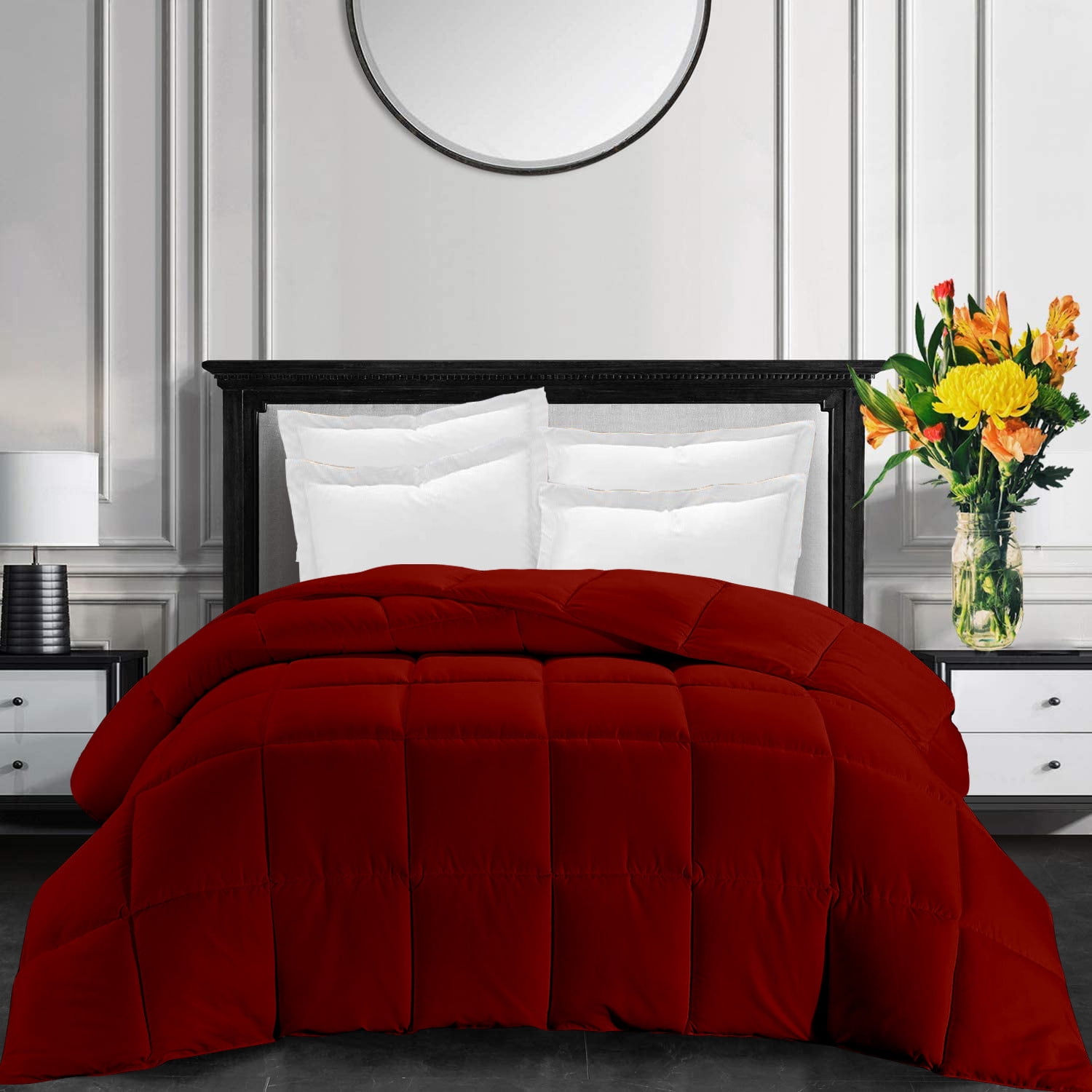 All-Season Super Soft and Luxury Comforter Alaskan King 136 by 120 inch Burgundy Solid Color| 400 GSM Microfiber | 1 Piece Quilted Box Comforter Set