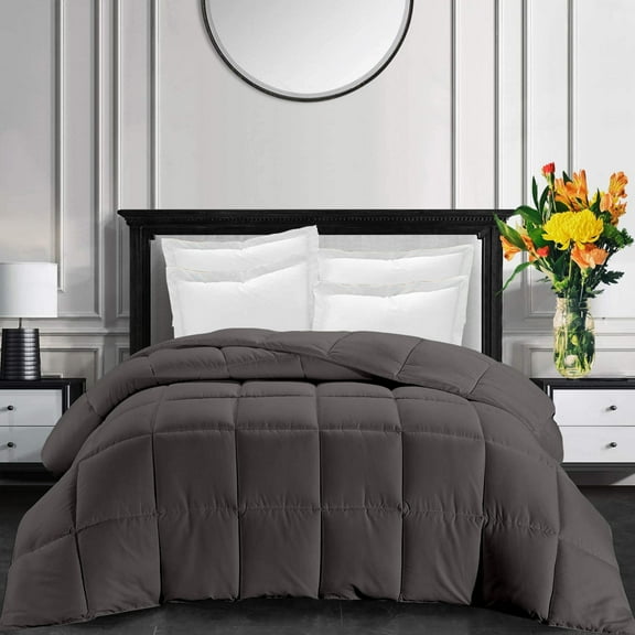 All-Season Super Soft and Luxury Comforter Oversize Queen 98 by 98 inch Dark Grey Solid| 400 GSM Microfiber | 1 Piece Quilted Box Comforter Set
