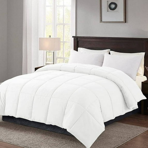 All-Season Twin Size Soft Quilted Down Alternative Comforter Reversible Duvet Insert with Corner Tabs, White(68"x88")