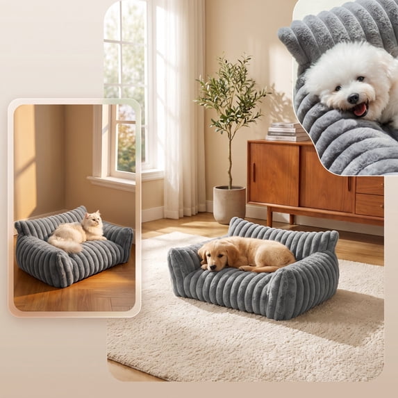 All-Season Washable Pet Sofa Bed with Removable Cover – 4-Piece Bolster Cushion Set, Non-Slip Base, Soft Filling for Small Dogs and Cats, 50x40cm