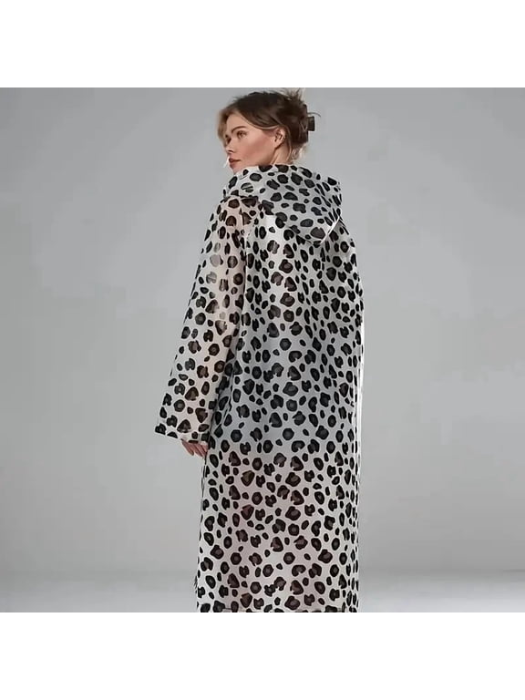 All-Season Women's Waterproof EVA Raincoat, Leopard Print Easy-Clean Hooded Rain Jacket for Outdoor Cycling & Travel