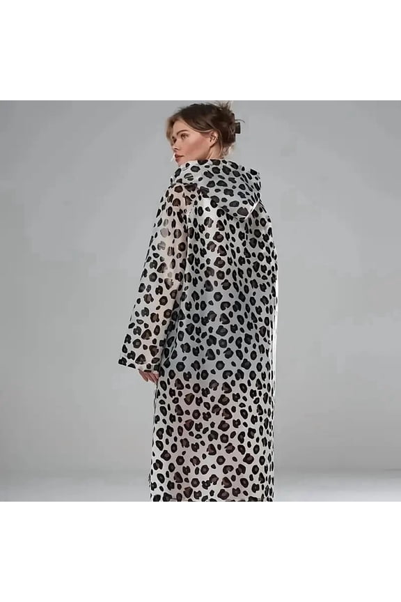 All-Season Women's Waterproof EVA Raincoat, Leopard Print Easy-Clean Hooded Rain Jacket for Outdoor Cycling & Travel