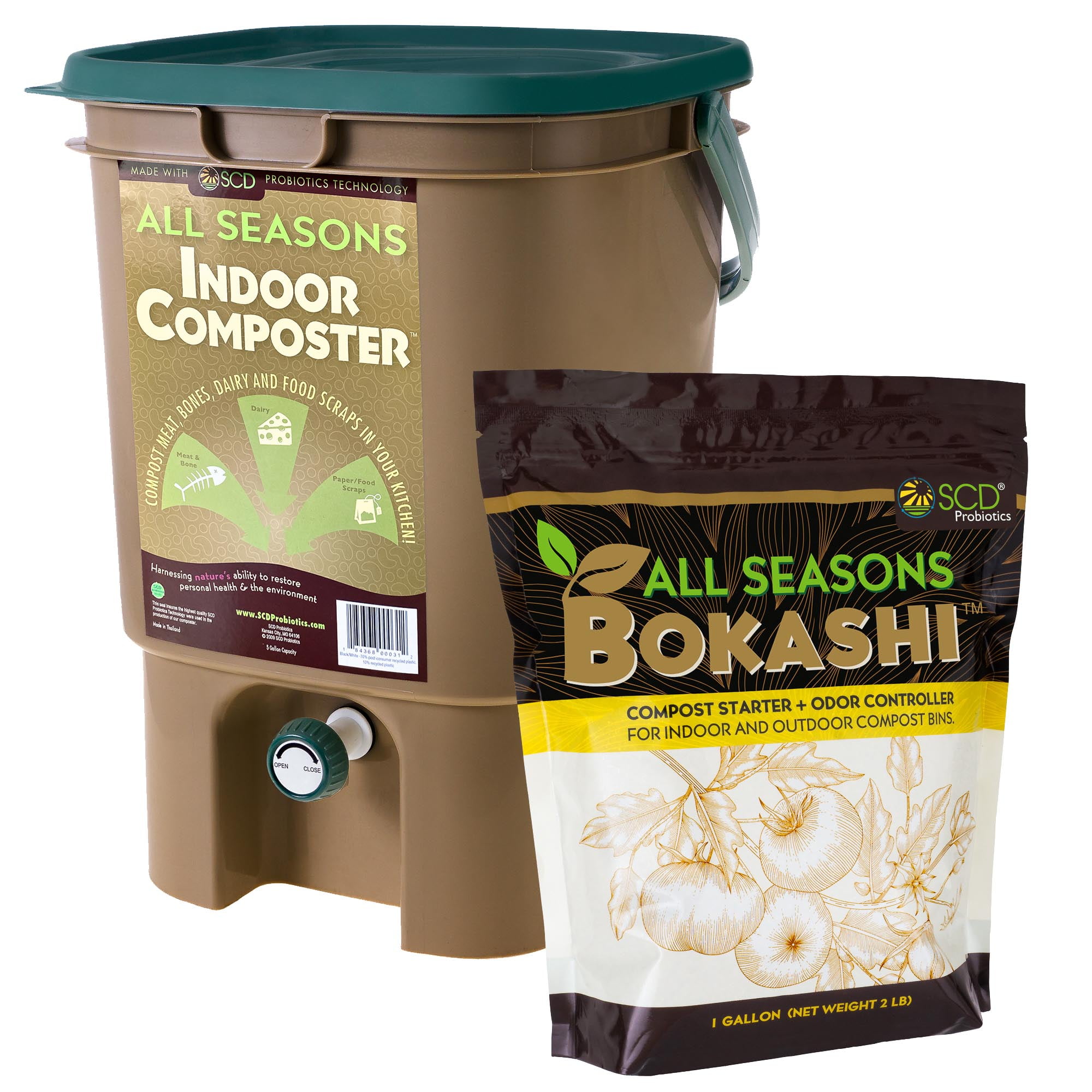 Cooler Kitchen 3 Liter Compost Bin with EZ-No Lock Lid, Plastic Liner & Charcoal Filters-Sturdy Construction & Odor-Free Seal w/Dishwasher Safe Bucket