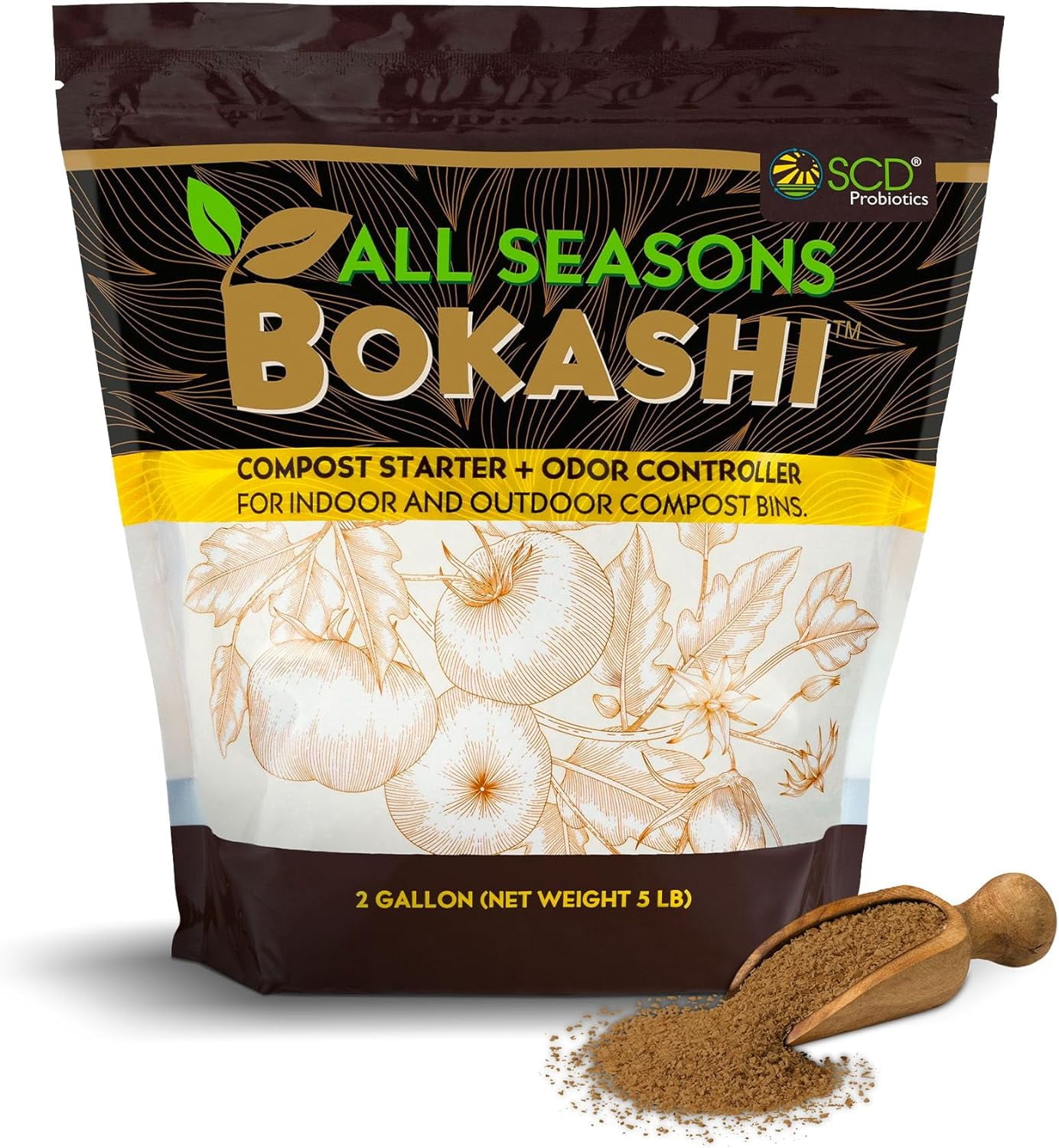 All Seasons Bokashi Compost Starter - Dry Bokashi Bran for Kitchen Compost  Bin by SCD Probiotics - 2.2 Gallons, 5 Lbs. 