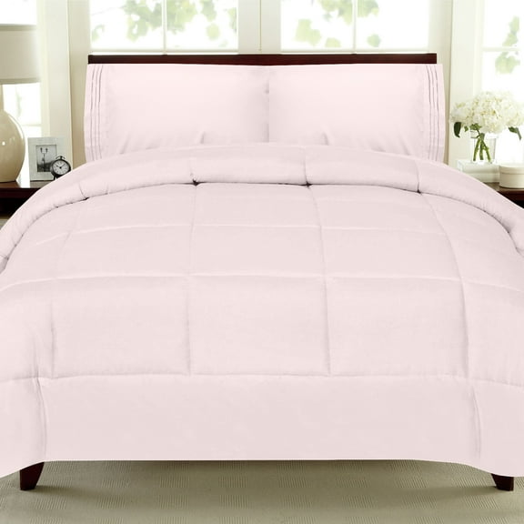 All Seasons Down Alternative Comforter Solid Color Box Stitch - Queen
