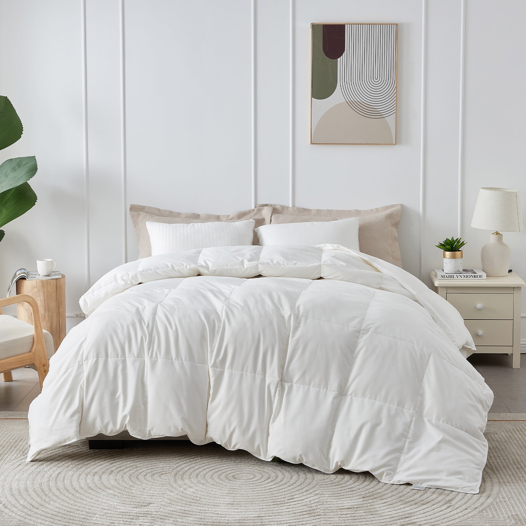 Full White Goose Down Feather Comforter with Noiseless Fabric