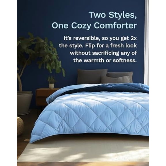 All Seasons Twin XL Down Alternative Reversible Quilted Comforter - Breathable Premium Extra Long Soft Microfiber Duvet Insert Light Blue/Navy