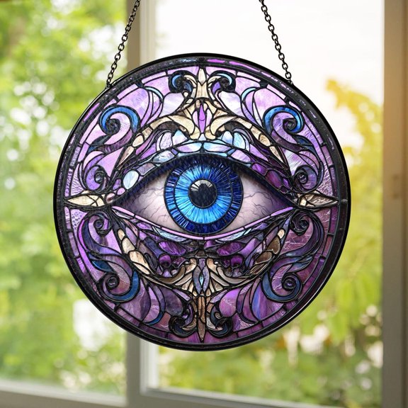 All Seeing Eye Glass Suncatcher, Mystical Window Hanging, Handmade Spiritual Gothic Boho Home Décor, 7.9 in