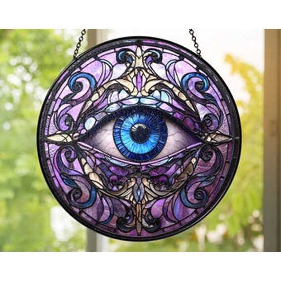 All Seeing Eye Glass Suncatcher | Mystical Window Hanging | Handmade Spiritual Gothic Boho Home Décor Gift, 3.5 in