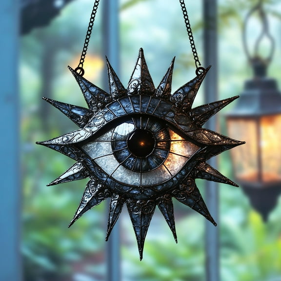 All-Seeing Eye Gothic Acrylic Window Hanging – Faux Stained Glass Sunburst Suncatcher Protection Decor For Witchy Boho Home Interior 4346742960 4516