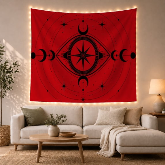 All-Seeing Eye Within Concentric Moon Phase Rings, Mystical Celestial for Occult Art Fans, Cosmic Symbol Wall Art, Halloween Gift, Tapestry Wall Hanging for Study Room and Den