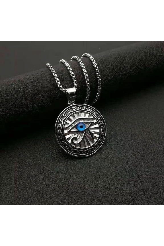 All-Seeing Eye of Horus Blue Evil Eyes Necklace,Eye of Horus Chain Necklace Women Men Punk Amulet(Ancient Egypt Mythology Style)