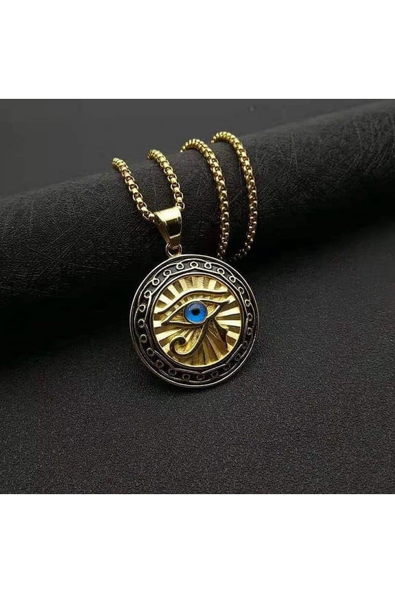All-Seeing Eye of Horus Blue Evil Eyes Necklace,Eye of Horus Chain Necklace Women Men Punk Amulet(Ancient Egypt Mythology Style)