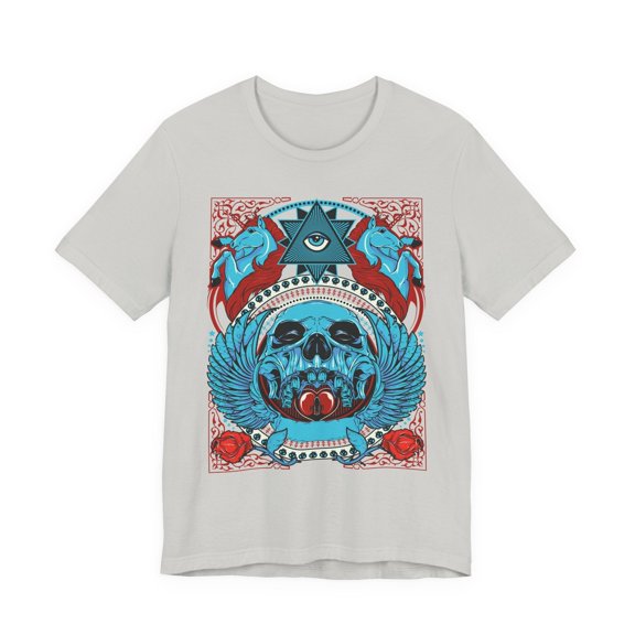 All-Seeing Skull Illustration Tee Winged Skull Third Eye Roses T-Shirt