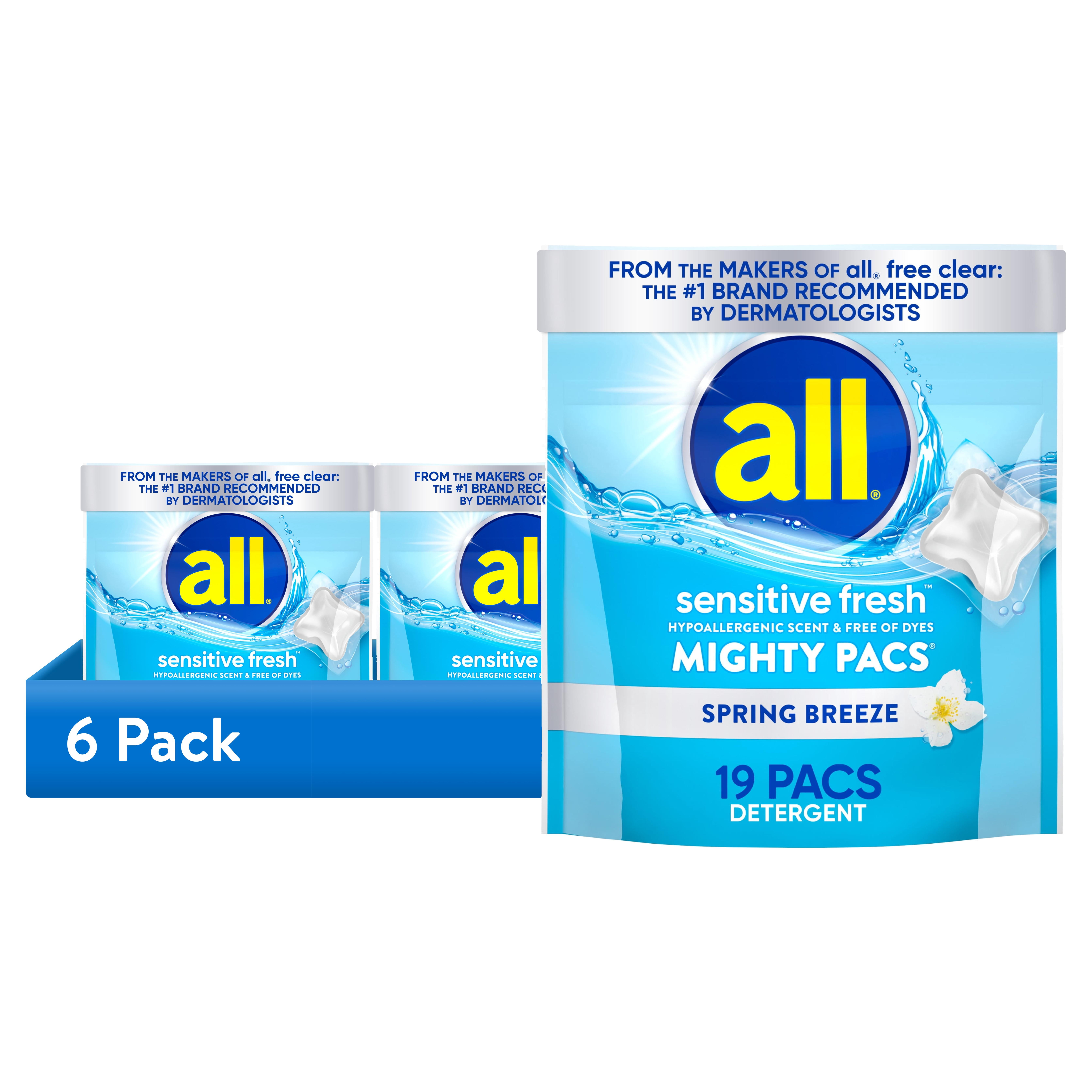 (6 pack) all sensitive fresh MIGHTY PACS Spring Breeze Scented Laundry Detergent, 19 Count