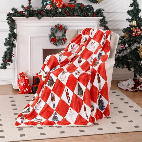 All Smiles Christmas Blanket,Cute Soft Warm Nutcracker Christmas Plaid Blanket for Couch Sofa Bed Gift Holiday Decor,Red 50 x 60 Inches