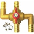 thumbnail image 1 of All Solid Brass Body Automobile Integrated 4-Way Heating Water Manual Control Valve 5/8” (19mm) OD Barb With 4 Clamps Of 5/8 Inch, 1 of 7